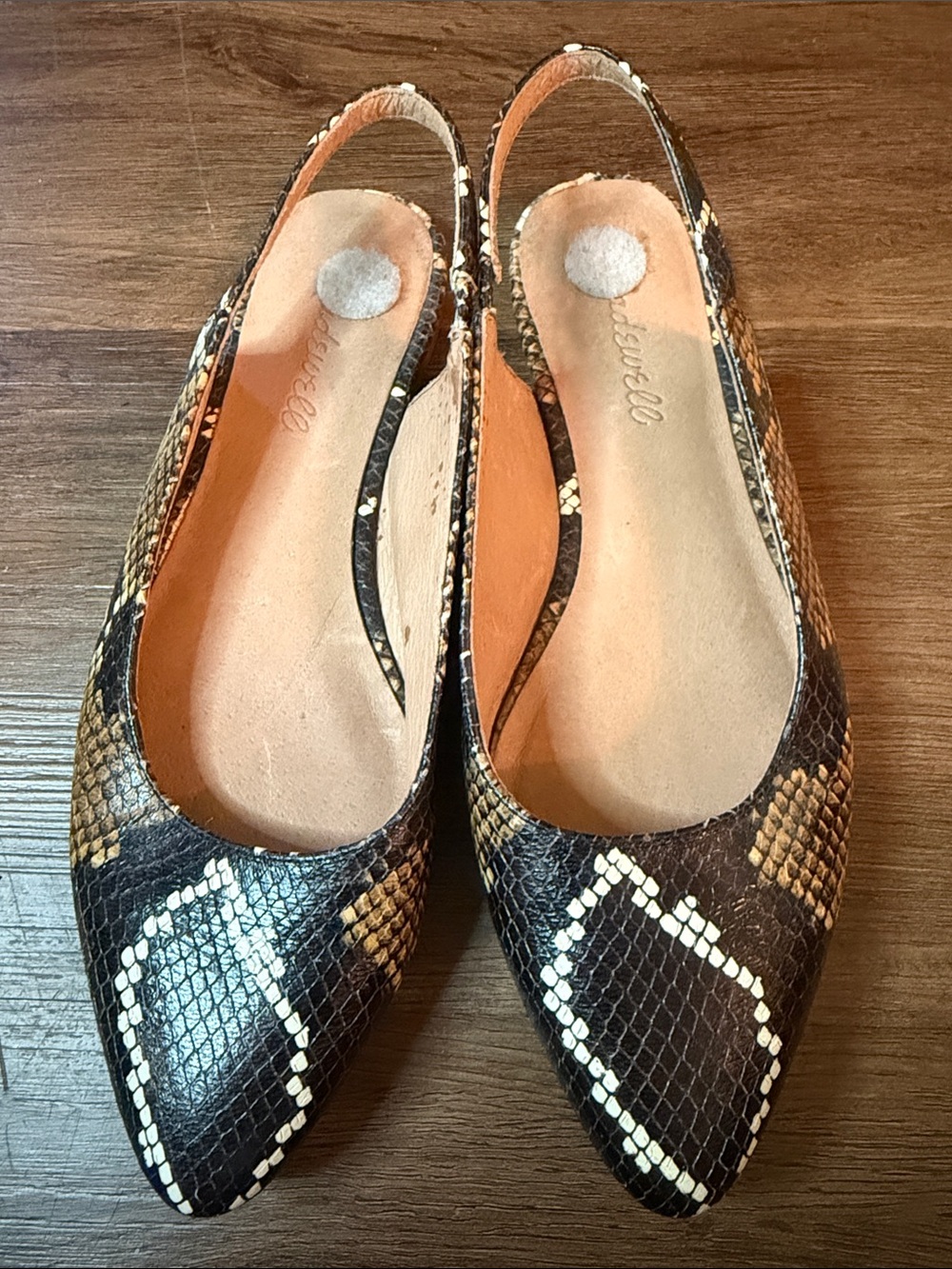 Madewell Snake-Print Slingback Flats in Brown and Cream size 6.5M